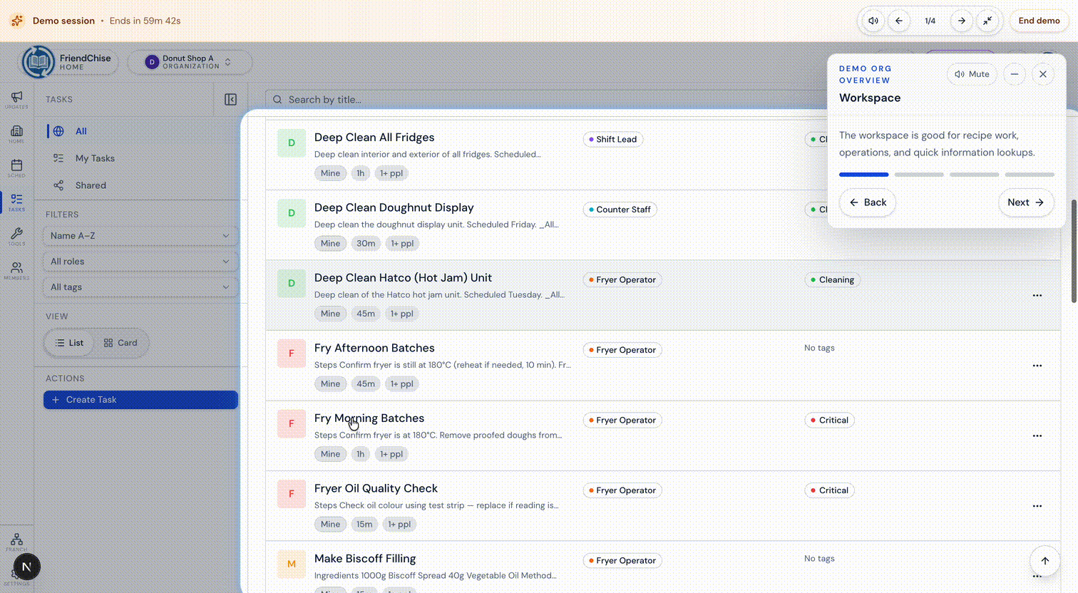 Creating and completing a task in FriendChise