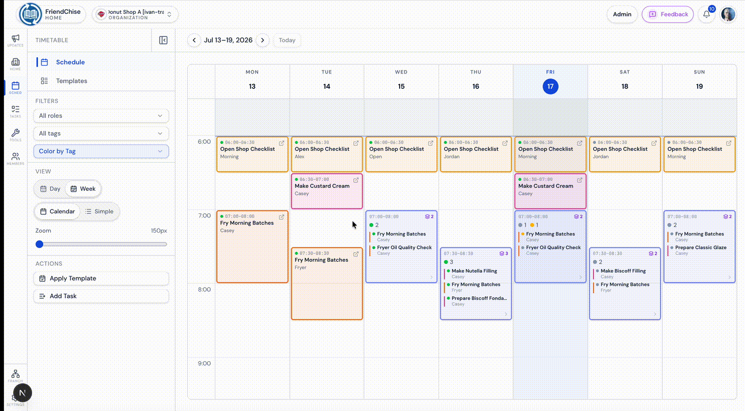 Building a weekly roster and timetable in FriendChise